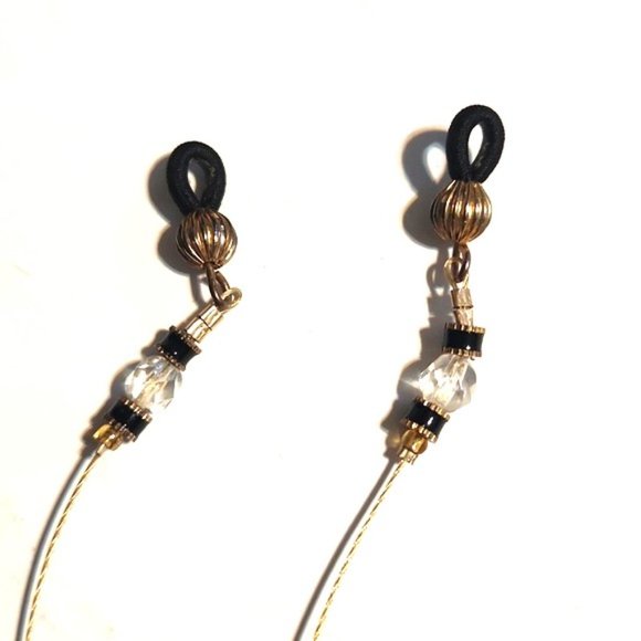 Vintage 27" Gold Thin Chain with Clear Crystals and Black Beads EyeGlasses Chain - Picture 3 of 5